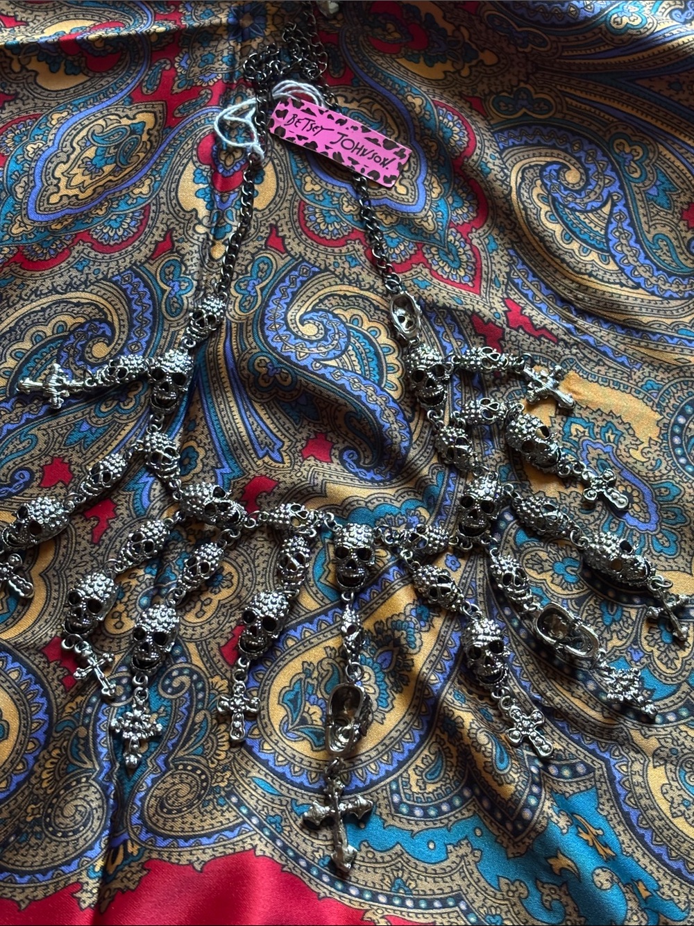 Betsey Johnson Silver Skull & Cross Multi-Drop Necklace